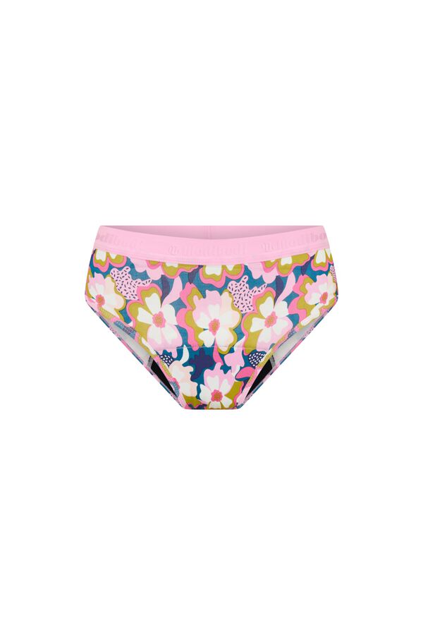 Modibodi Pink organic cotton heavy flow teen menstrual boyleg printed