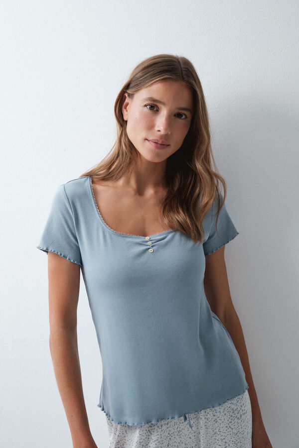 Women'secret Blue cotton short sleeve T-shirt blue