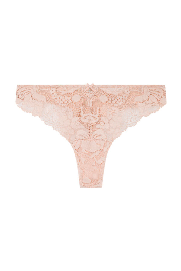 Womensecret Pink microfibre and lace Brazilian panty Ružičasta
