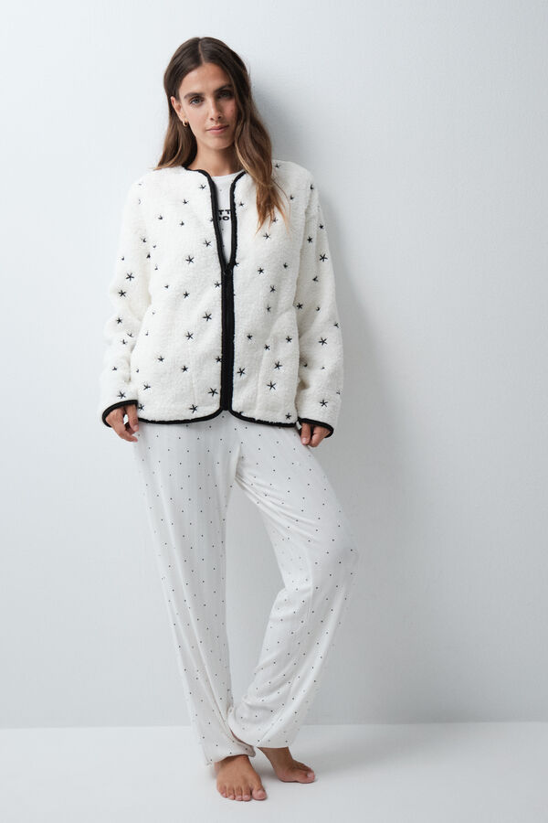 Women'secret Embroidered star short robe beige