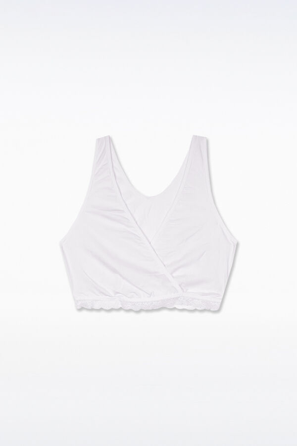 Ohma! Crossed nursing bra with lace trim white