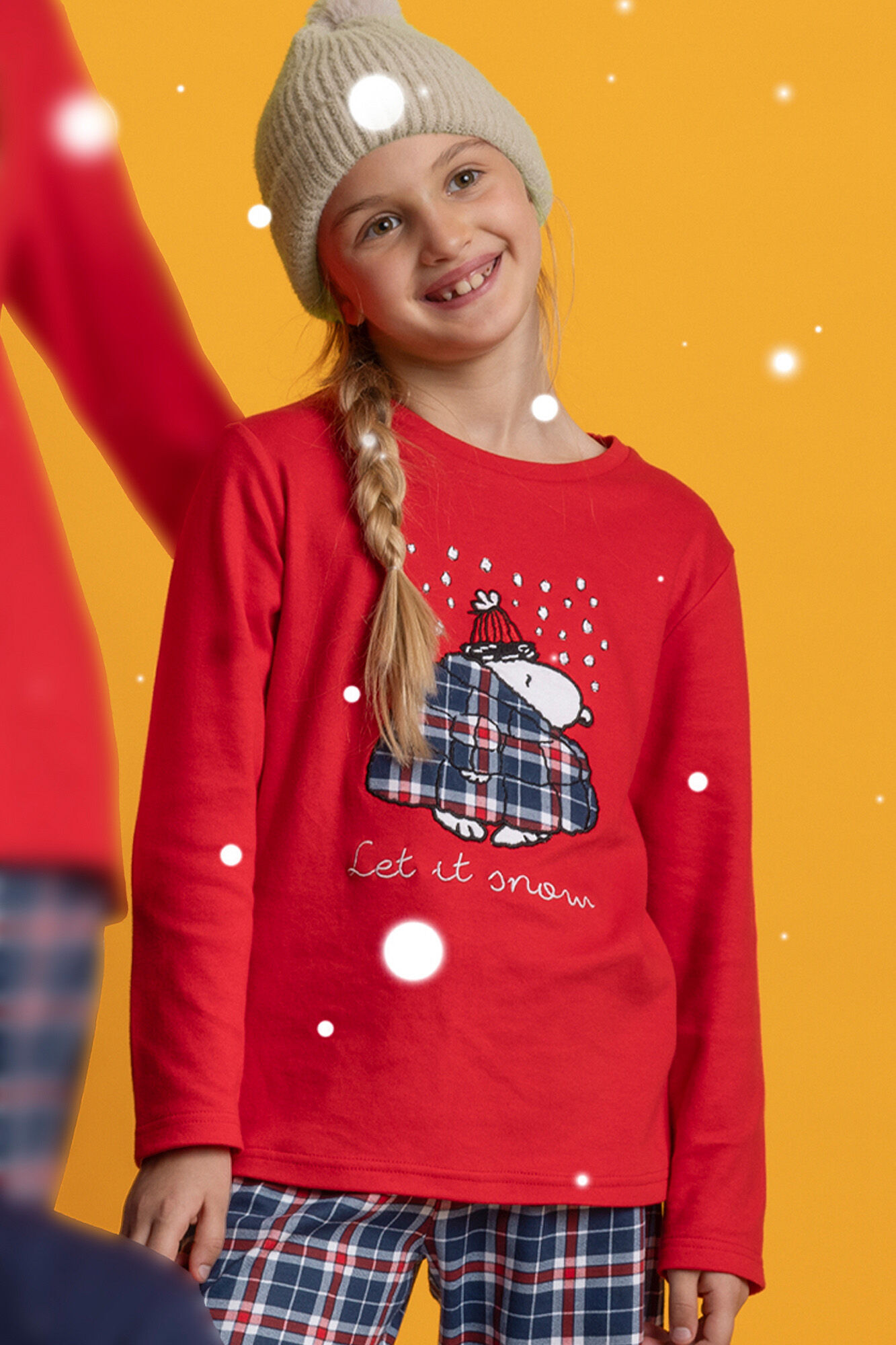 Admas Pijama infantil largo Snoopy cuadros 100% algod&oacute;n