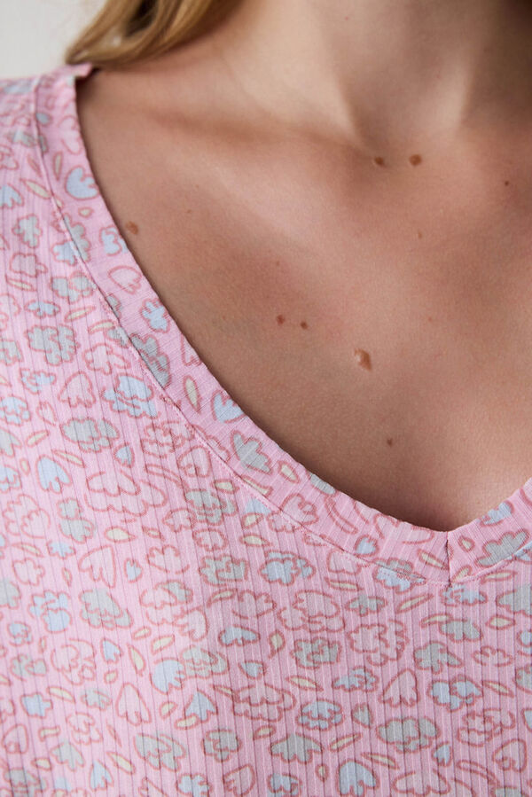 Penti Camiseta de pijama de manga larga con estampado floral rosa