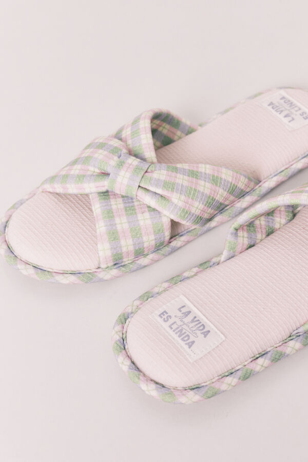 Women'secret Plaid knot slippers pink