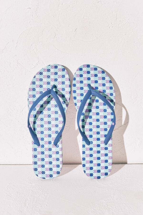 Women'secret Blue geometric print toe sandals green