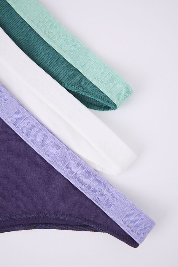 Womensecret Lot 3 tangas coton vert, violet et blanc 