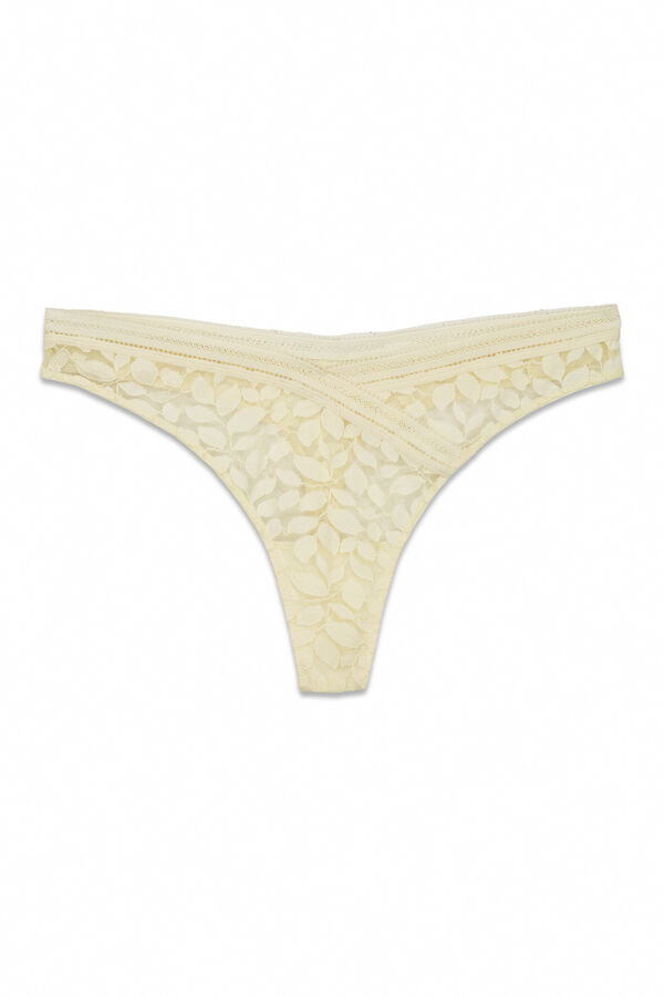 Women'secret Beige lace V-cut waist thong nude