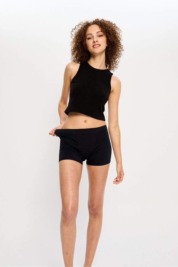 Modibodi Conjunto de 3 cuecas menstruais curtas sem costuras Flujo Super Black preto