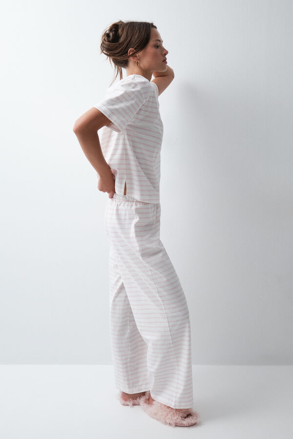 Women'secret Striped cotton short sleeve long pyjamas beige