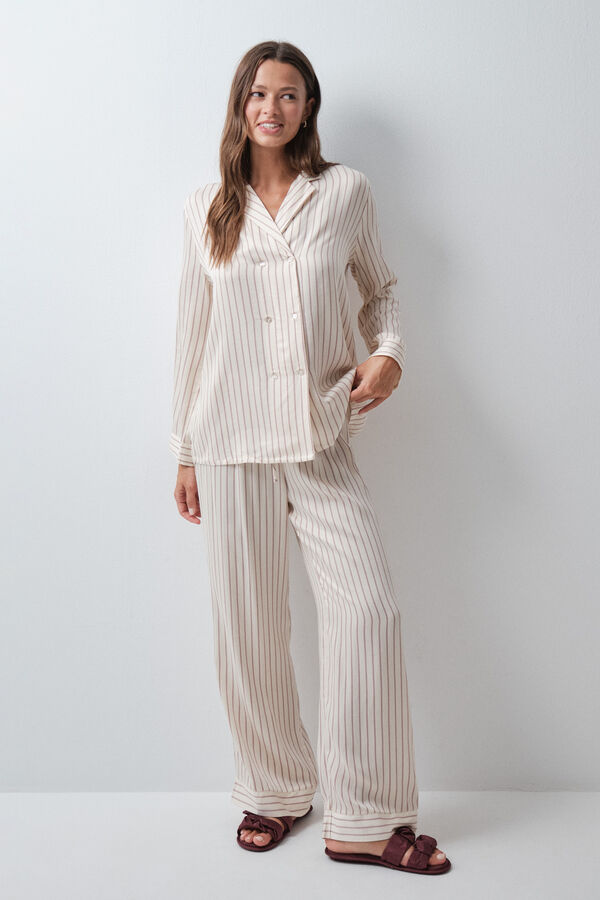 Women'secret Striped satin-finish classic pyjamas white