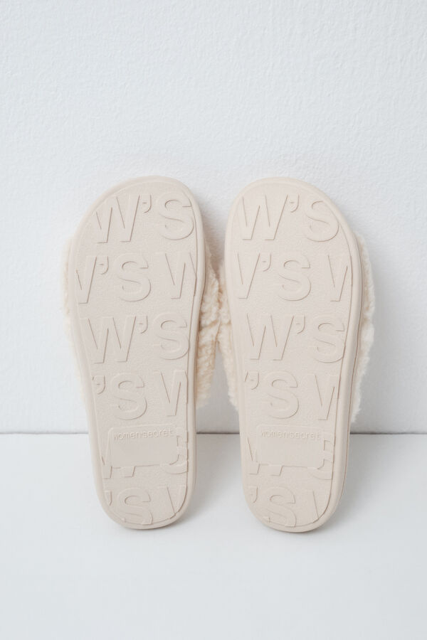 Women'secret White faux shearling knot slippers beige