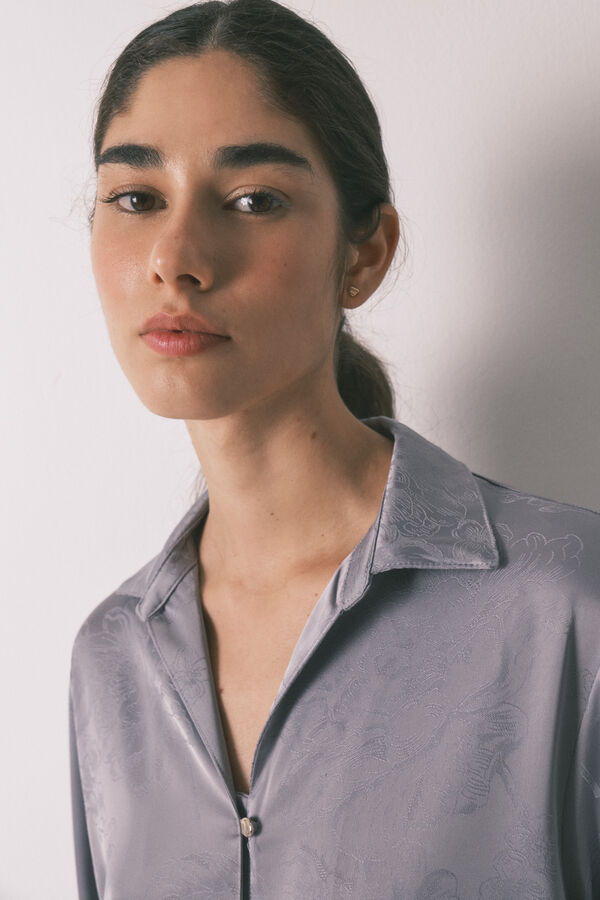 Women'secret Pijama camisero largo satén jacquard gris gris