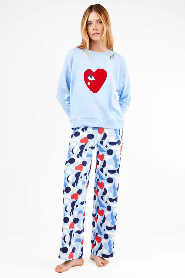 Pijama De Mujer Pantalón Largo Y Estampado Corazones