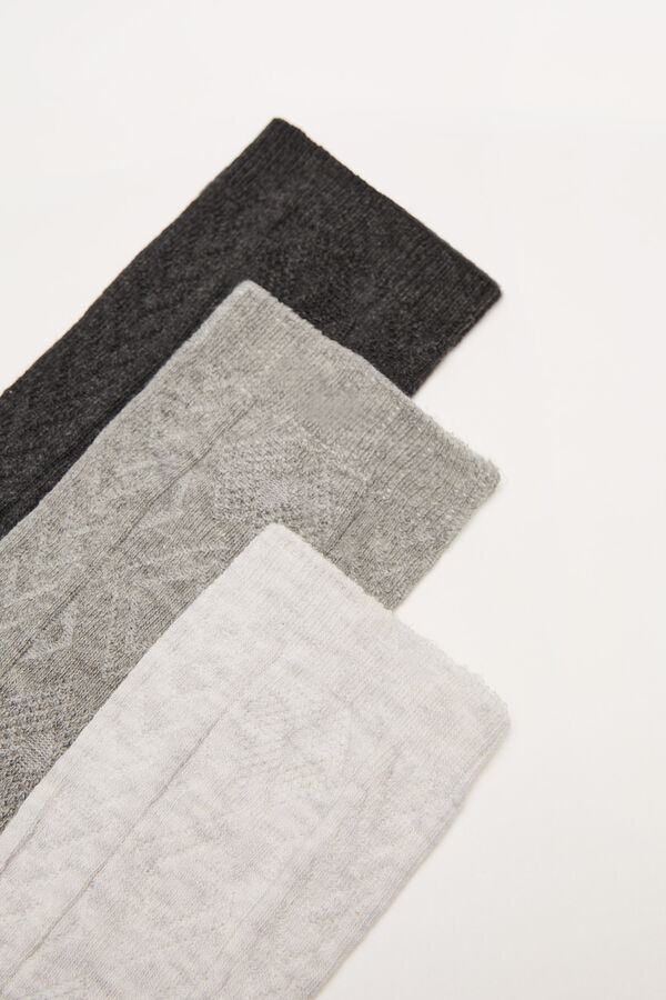 Womensecret Pack 3 meias algodão textura cinzento cinzento