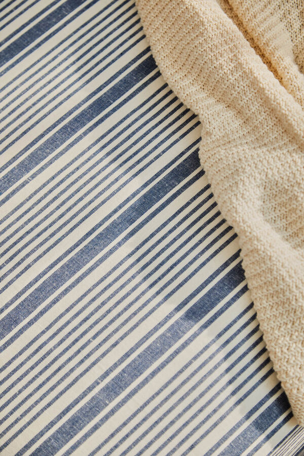 Calma House Haiti blue striped recycled cotton quilt blue