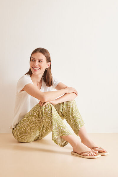 Womensecret Green ethnic print trousers  green