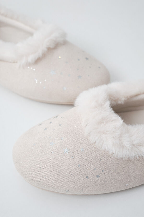 Women'secret Pantoufles ballerines &agrave; paillettes beige