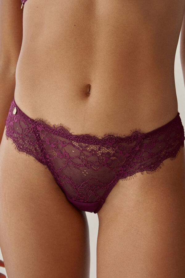 Plum Purple Thong Comfort Lace Knickers