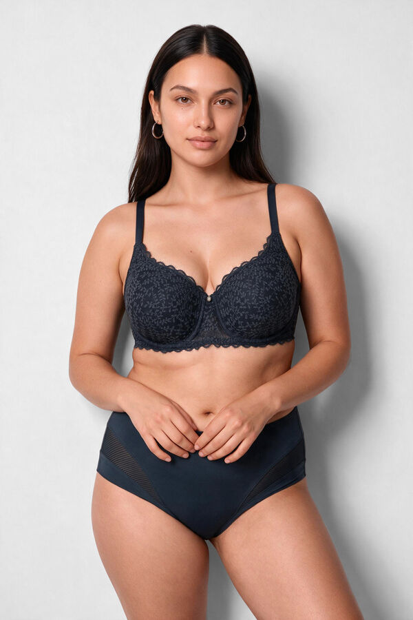Women'secret Black lace padded balconette bra BEAUTIFUL grey