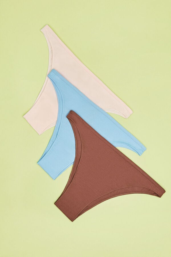 Womensecret 3-pack pink, blue and brown cotton Brazilian panties 