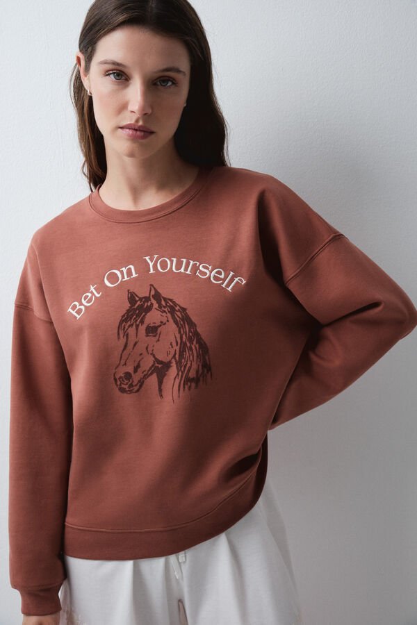 Women'secret Brown cotton horse sweatshirt nude