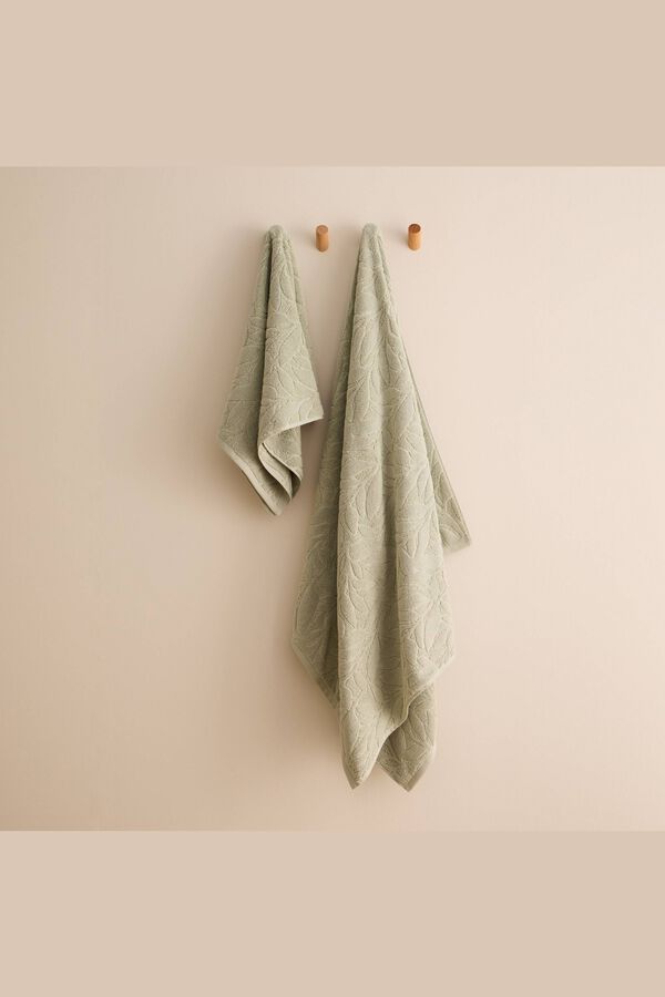 Textura Jacquard terry leaf towel green