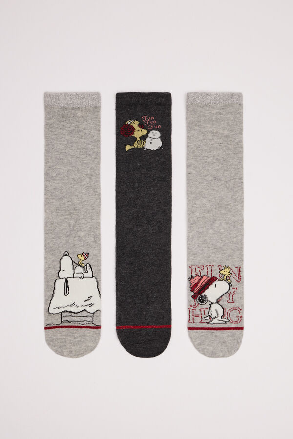 Womensecret 3er-Pack Socken Baumwolle Snoopy Grau mit Print