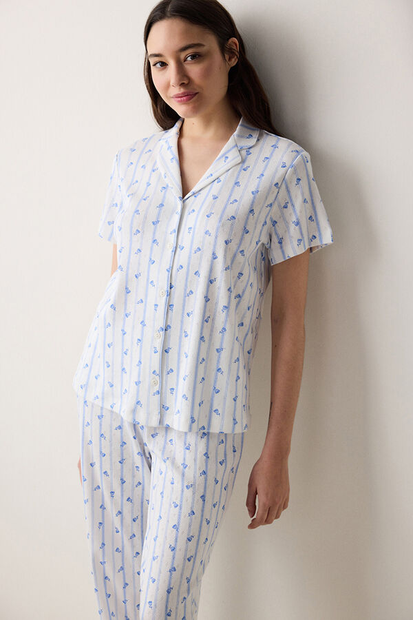 Penti long pyjamas floral and striped shirt pajama set beige