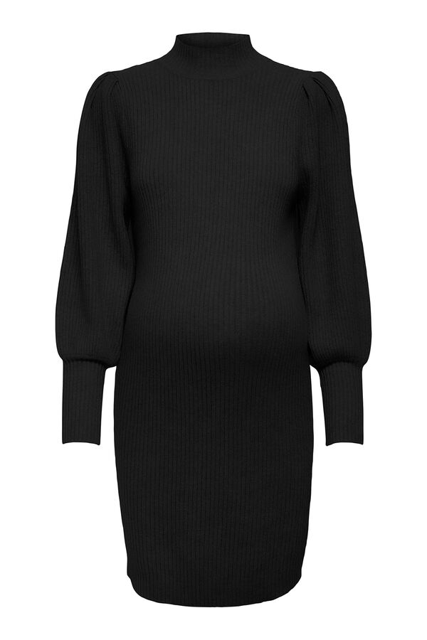 Only Maternity High neck jersey-knit maternity dress with puffed sleeves Crna