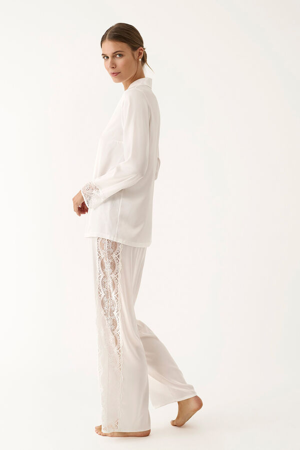 Promise Pijama camisero sat&eacute;n lencero blanco marfil