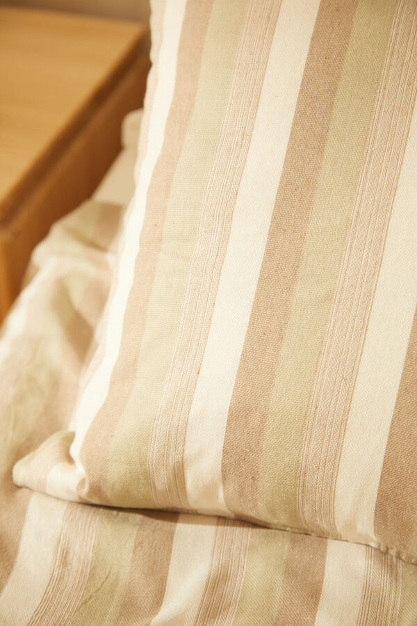 Calma House Gr&uuml;ner gestreifter Baumwoll-Kissenbezug Luxor Gr&uuml;n