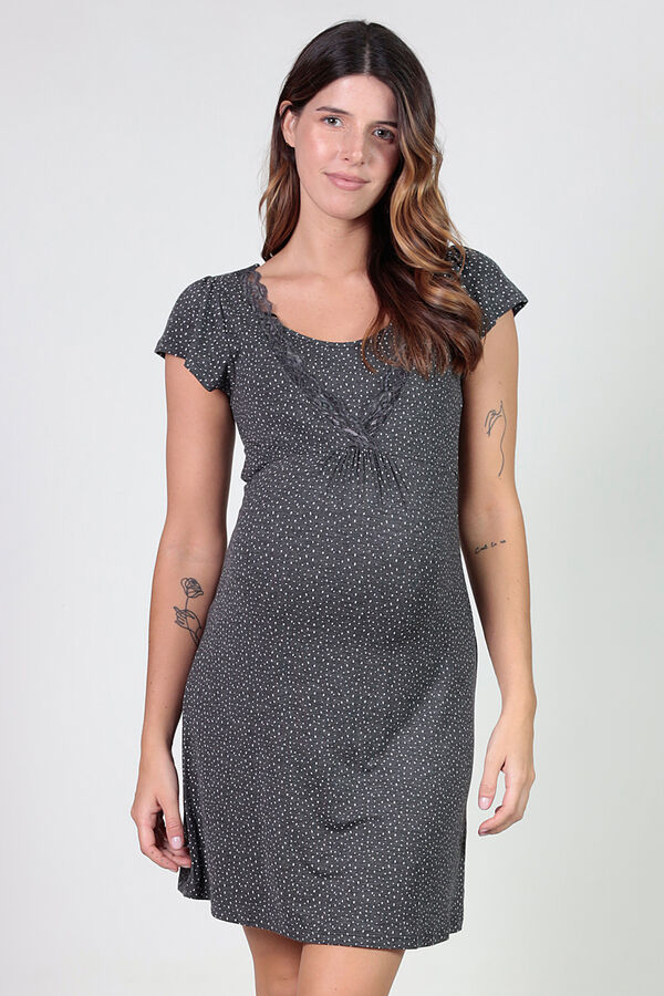 Womensecret Maternity nursing polka-dot nightgown with lace grey