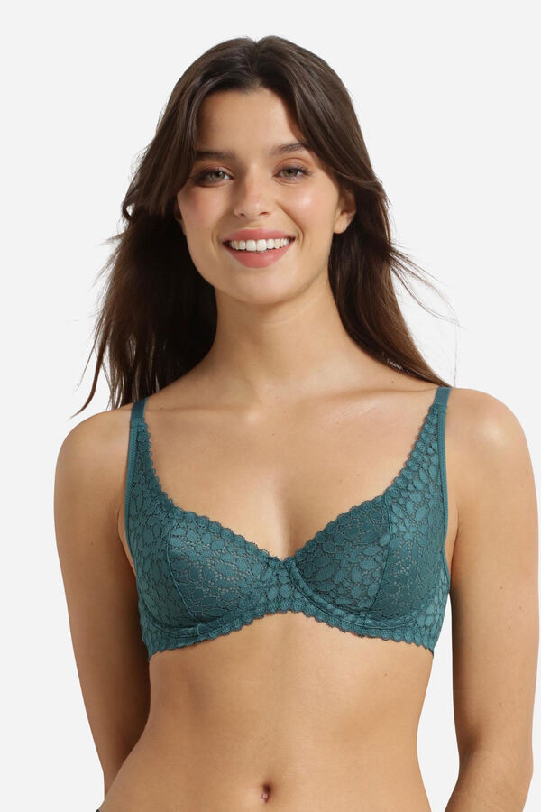 DIM Floral lace underwired bra green