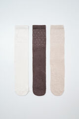 Women'secret Brown lurex 3-pack long socks nude