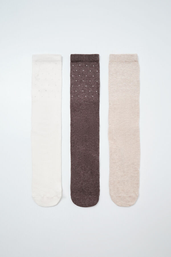 Women'secret Brown lurex 3-pack long socks nude