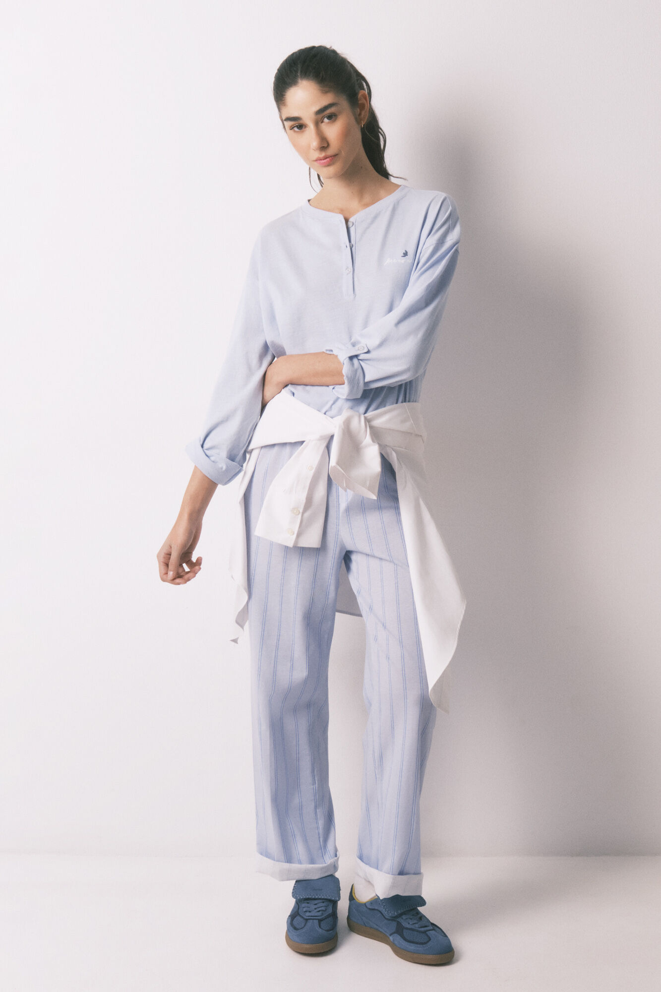 Women'secret Blue striped 100% cotton long trousers