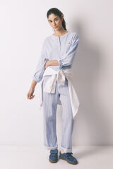 Women'secret Blue striped 100% cotton long trousers blue