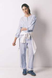 Women'secret Blaue gestreifte lange Hose aus 100% Baumwolle