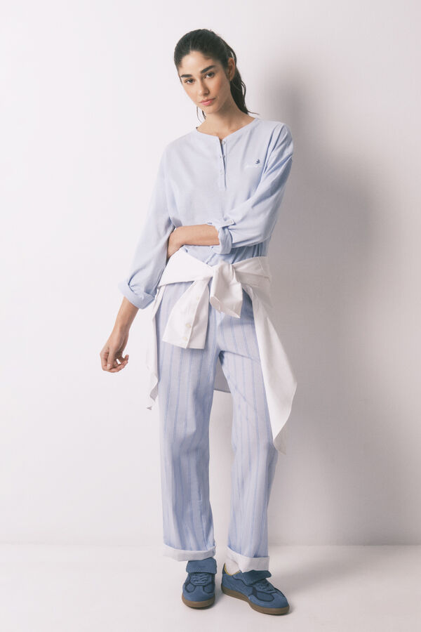 Women'secret Blue striped 100% cotton long trousers blue