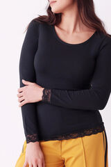 Womensecret Camiseta termal de mujer cuello redondo manga larga black