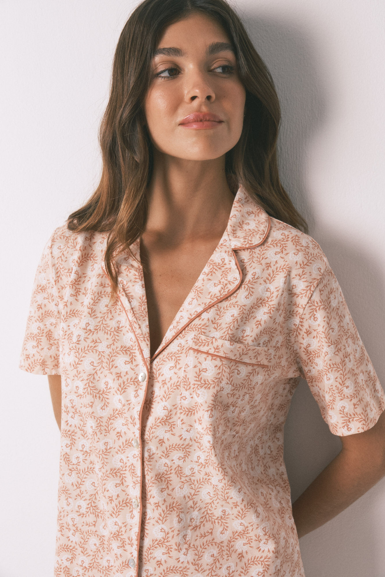 Women'secret Ko&scaron;ulja pidžama od 100% pamuka sa narandžastim cvetovima