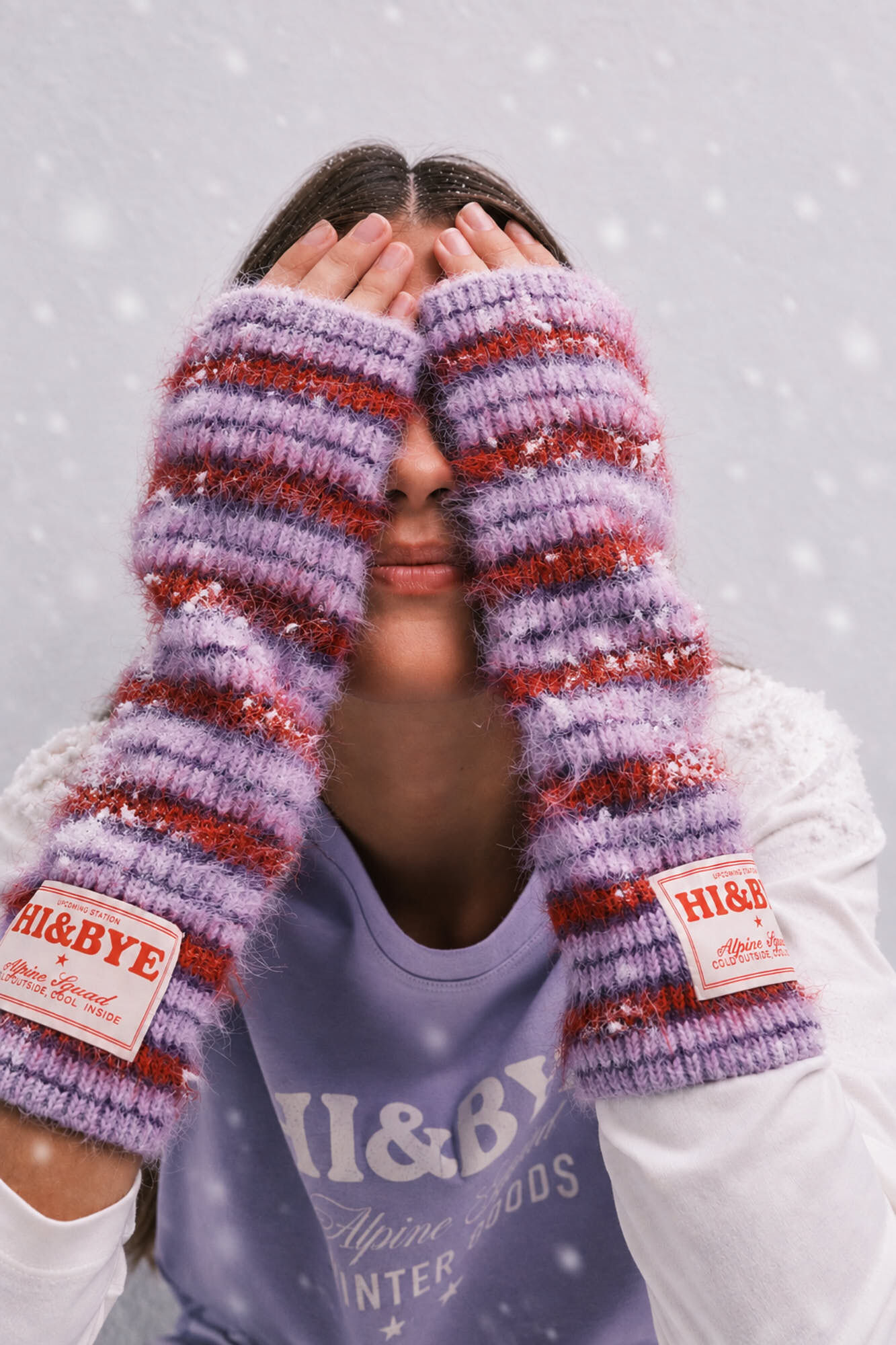 HI&BYE Purple striped fingerless gloves