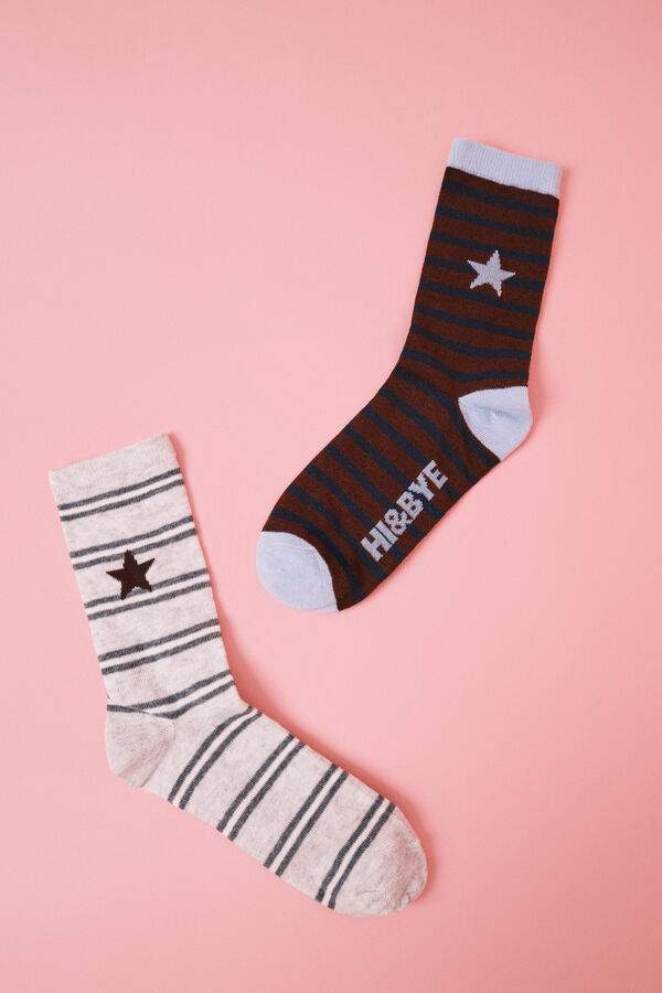 HI&BYE Burgundy and grey striped 2-pack socks printed