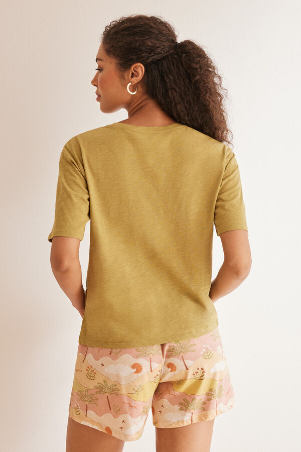 Womensecret Pyjama 100 % Baumwolle Shorts Landschaft Naturweiß