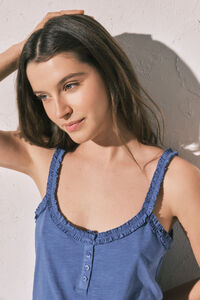 Women'secret T-shirt &agrave; bretelles &agrave; volants en coton bleu