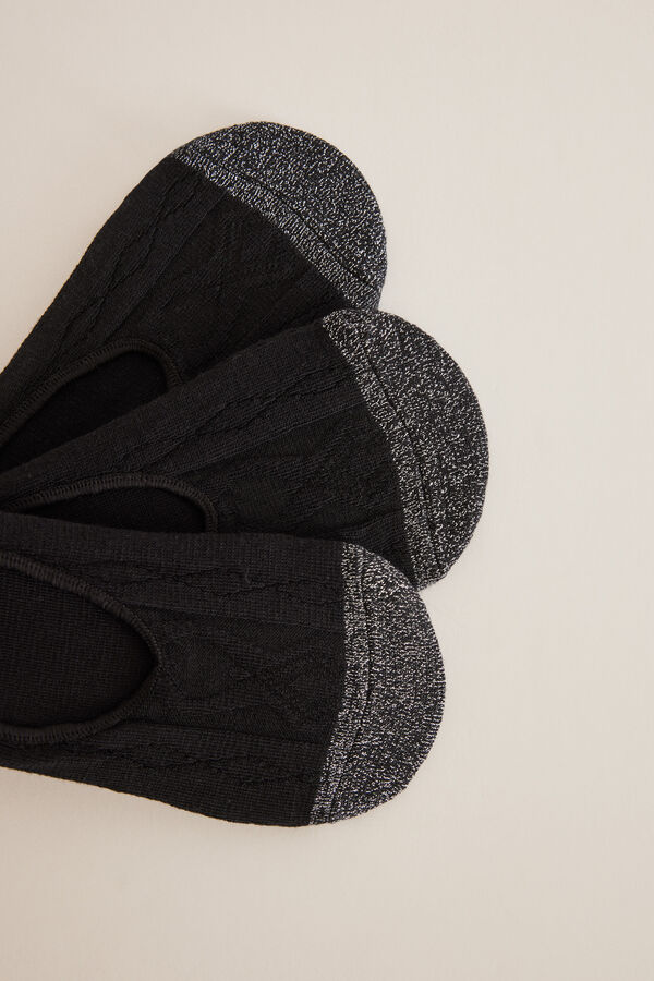 Womensecret Lot 3 chaussettes invisibles coton lurex noir noir
