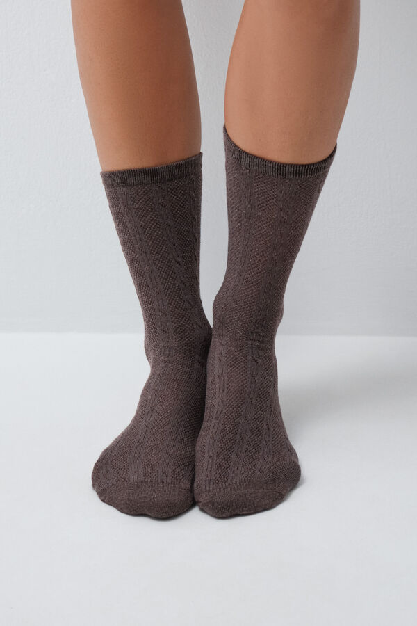 Women'secret Pack of 3 long bow print socks nude