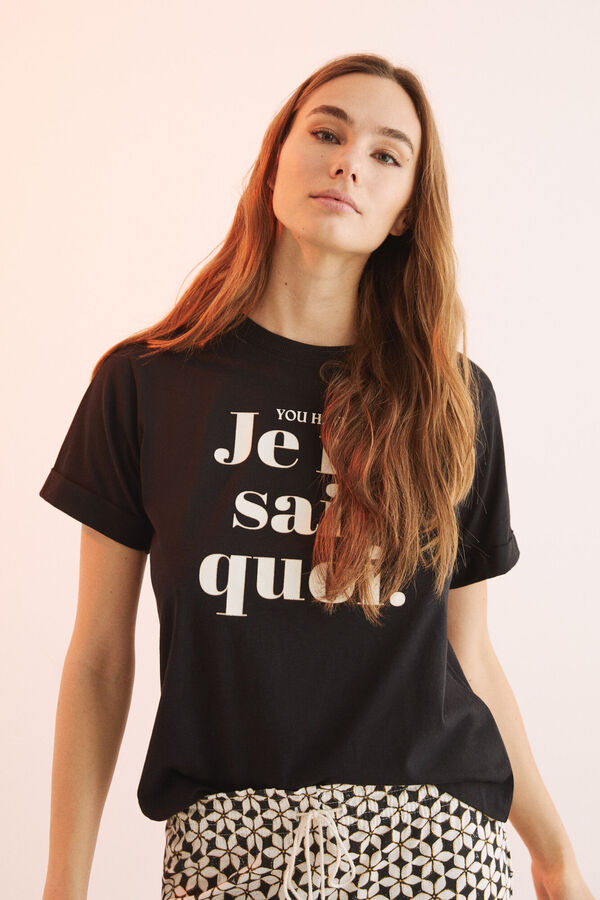 Womensecret T-Shirt Kurzarm 100 % Baumwolle Schwarz Satz. Schwarz