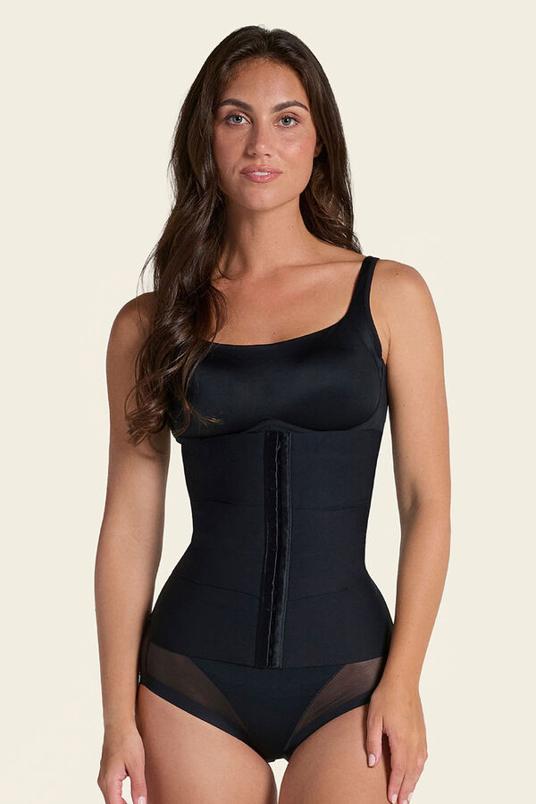 Leonisa Faja cinturilla de control moderado con bandas anat&oacute;micas negro