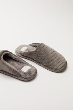 Womensecret Grey velour slider slippers with glitter grey